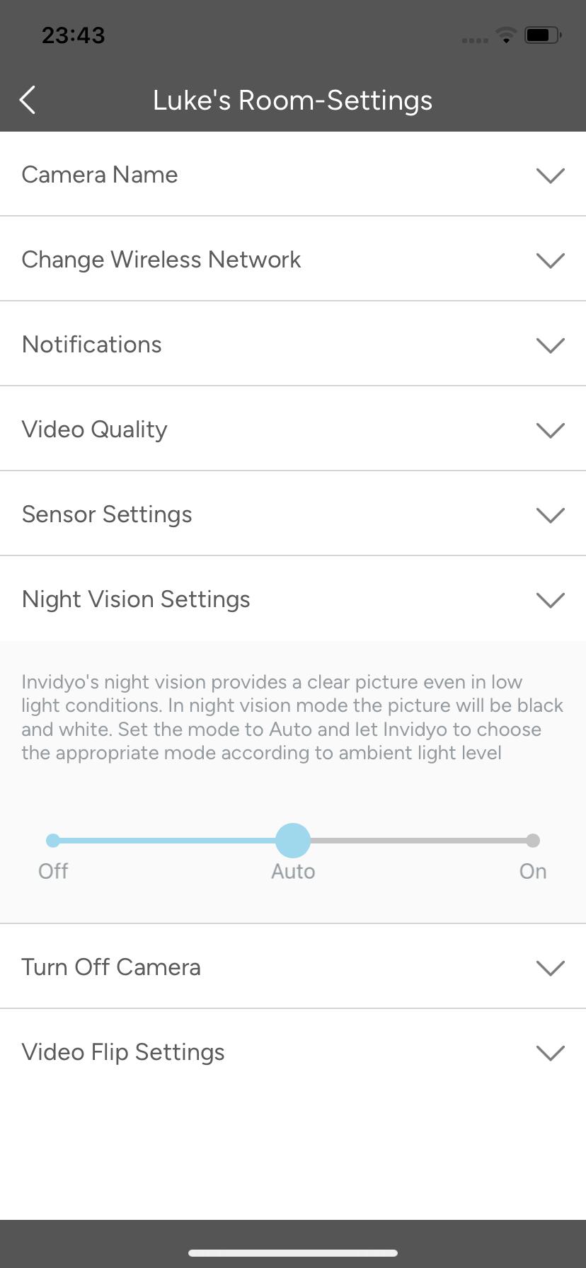 Night Vision Settings invidyo